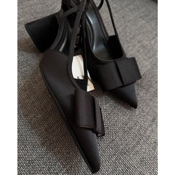 ZARA Embellished Bow Slingback Heels NWT Black Sizes 8–10 - Picture 10 of 16